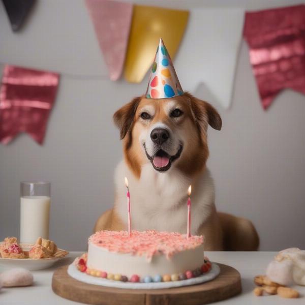 Dog celebrating birthday with safe treats