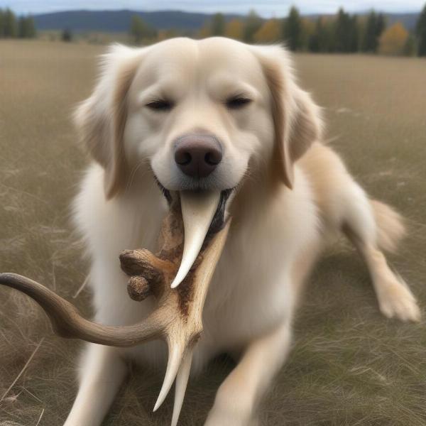 Dog Chewing Antler