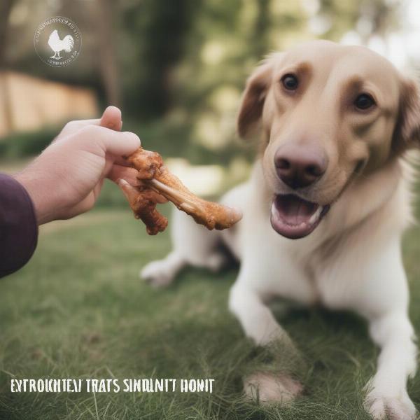 A dog safely enjoying a chicken foot treat