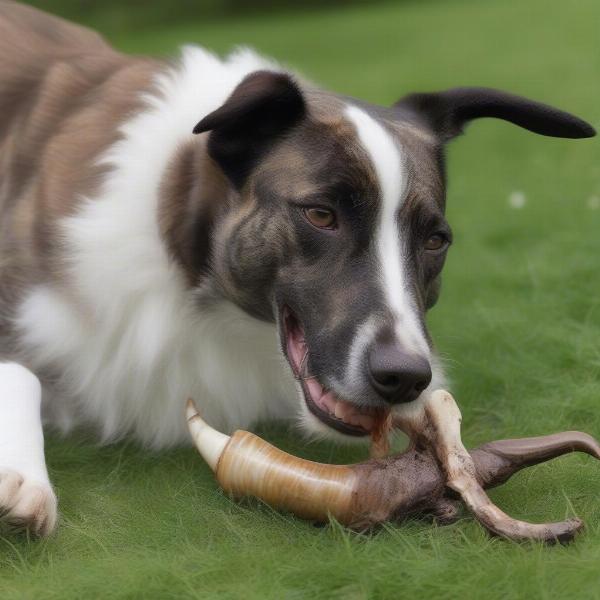 Dog Chewing Goat Horn