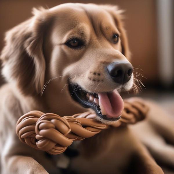 Dog Chewing on a Leather Toy