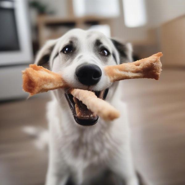 Dog enjoying a pizzle stick