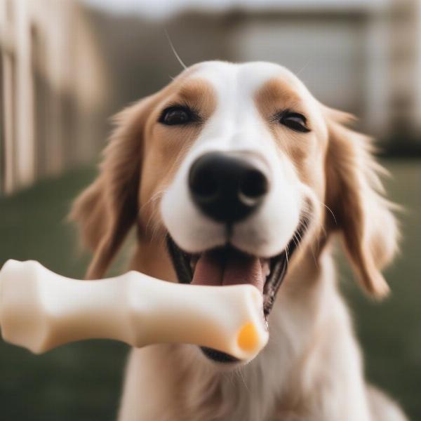 Dog chewing a rawhide-free chew