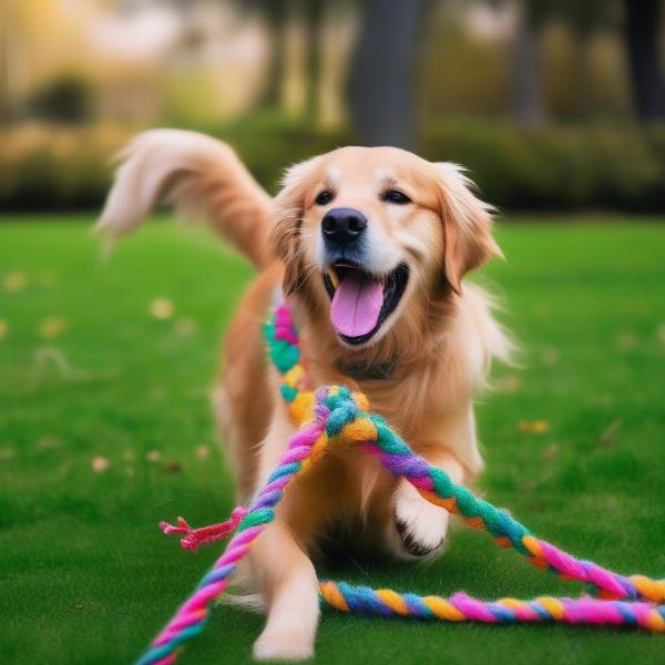 Dog Chewing on a Rope Toy