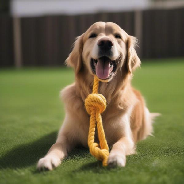 A Happy Dog Chewing a Toy