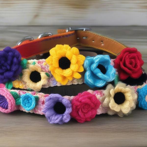 Dog collars with silk and fabric flowers