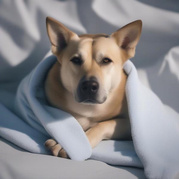 Dog cooling down with an ice pack