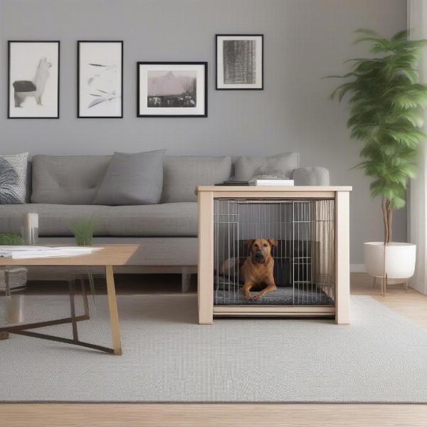 Dog crate table in a living room