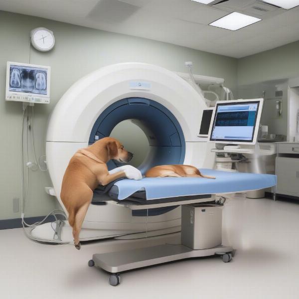 Dog undergoing a CT scan procedure