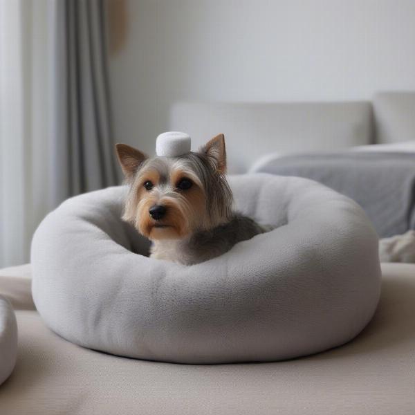 Dog Curled Up in a Crown Bed