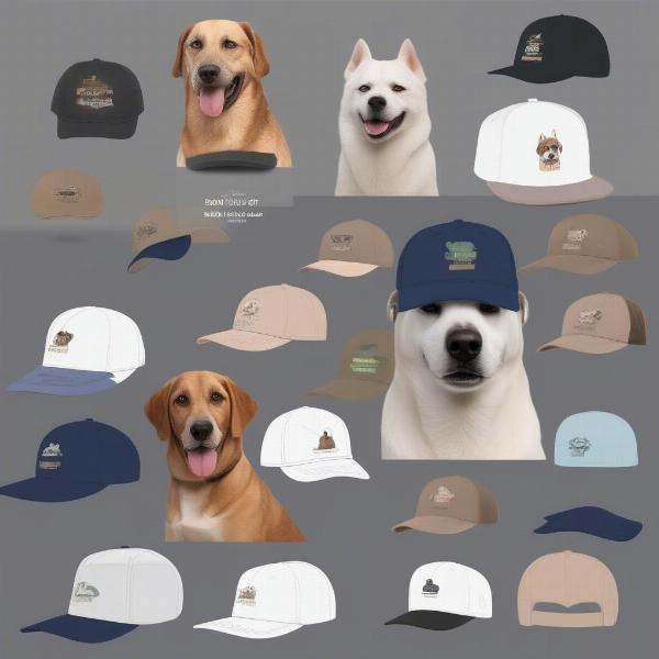 Screenshot of a website selling dog dad caps, showcasing different designs and options.