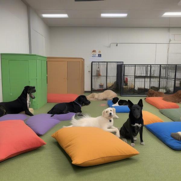 Dogs resting at a dog daycare in Apple Valley, MN