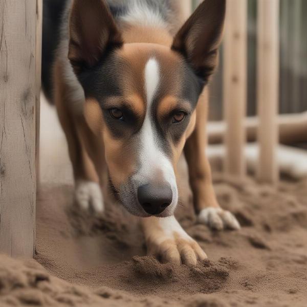 Dog digging under a fence