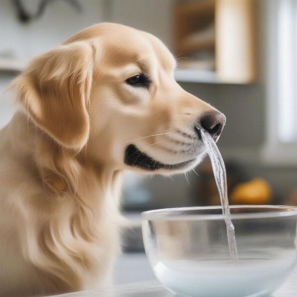 A dog drinking fresh water from a bowl