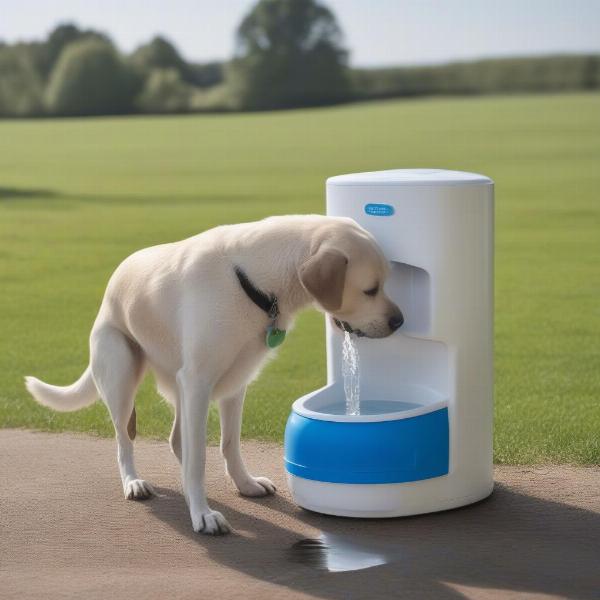 Dog Drinking from an Automatic Dispenser