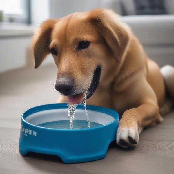 Dog Enjoying a Self-Filling Water Bowl