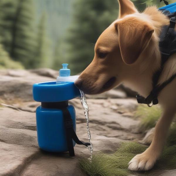 Dog Drinking from a Water Backpack