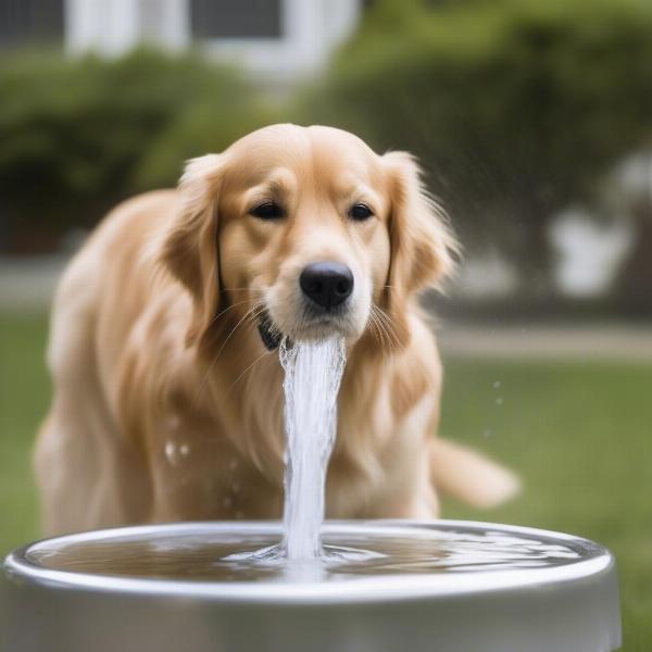 Dog Drinking From Water Fountain