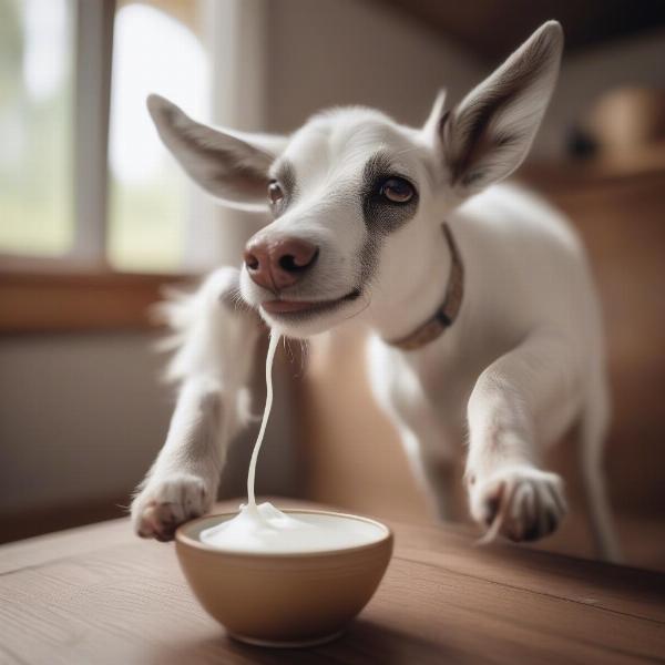 Dog enjoying goat milk