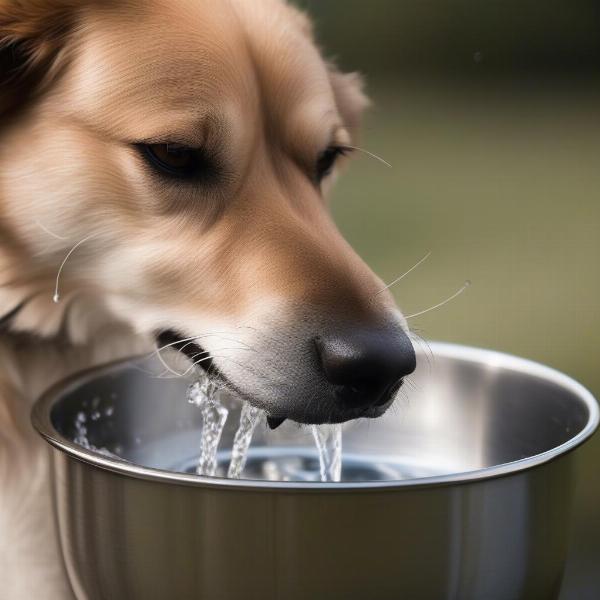 Dog Drinking Water from a Bowl