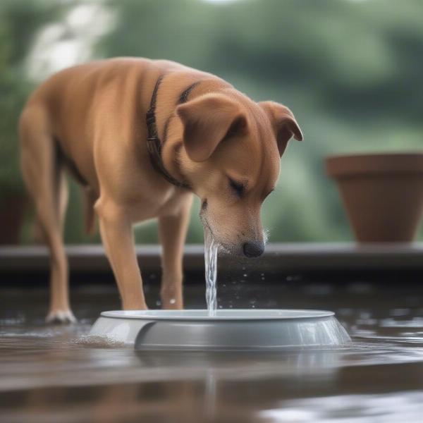 Dog drinking water from bowl