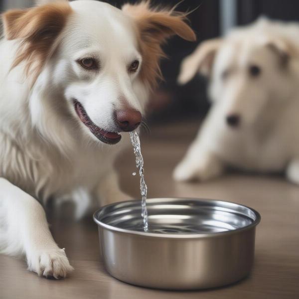 Dog drinking water from a bowl