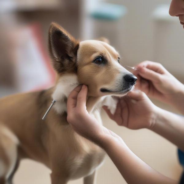 Dog Receiving Ear Mite Treatment