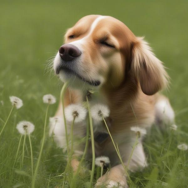 Dog Eating Dandelion