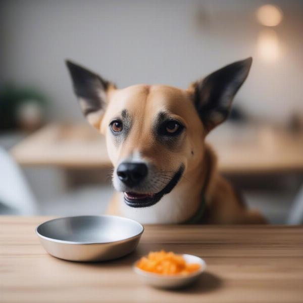 Dog eating food from a bowl