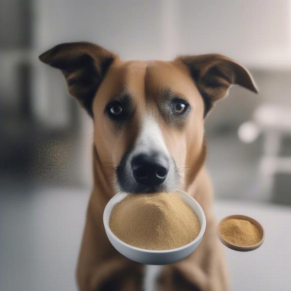 Dog Eating Food with Fortiflora Sprinkled on Top