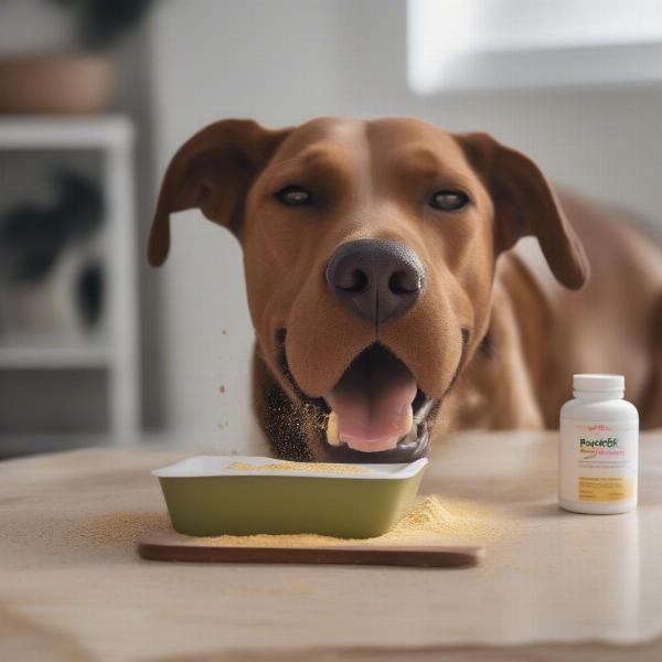 Dog Eating Food with PlaqueOff Sprinkled On Top