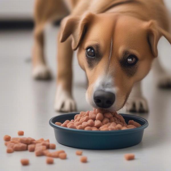 A dog enjoying a bowl of fresh frozen food