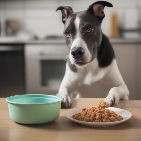 Dog eating from a bowl