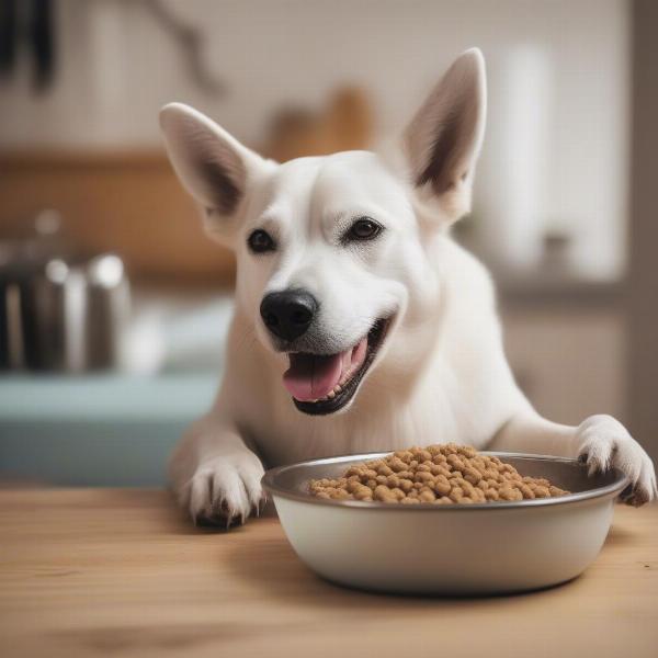 Dog Eating from a Bowl