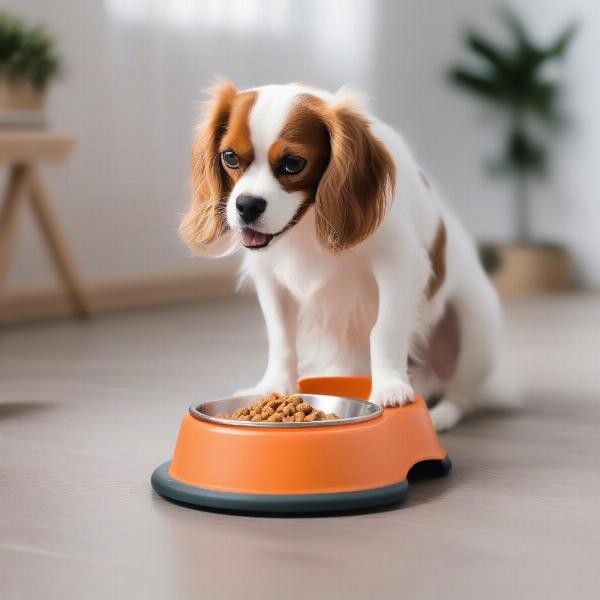 Dog eating from an elevated feeder