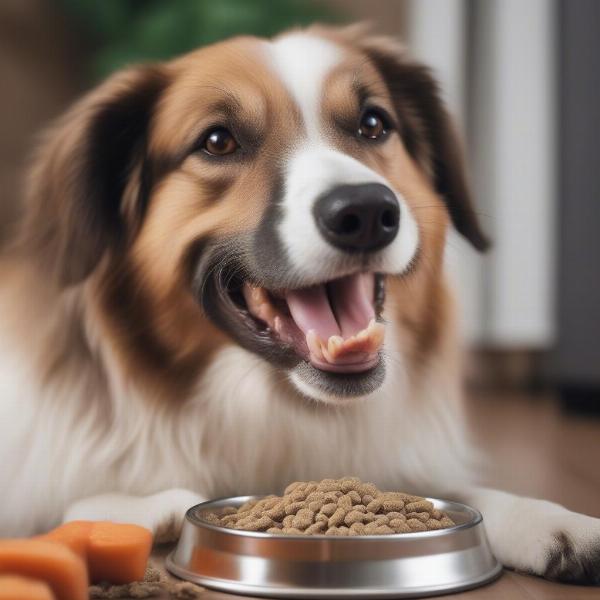 Dog eating healthy food