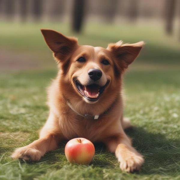 Dog enjoying healthy treats like fruits and vegetables