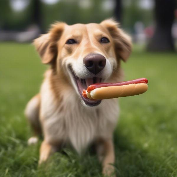 Dog Eating Mini Hot Dog