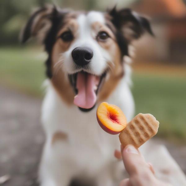 Dog Eating Peach Treat