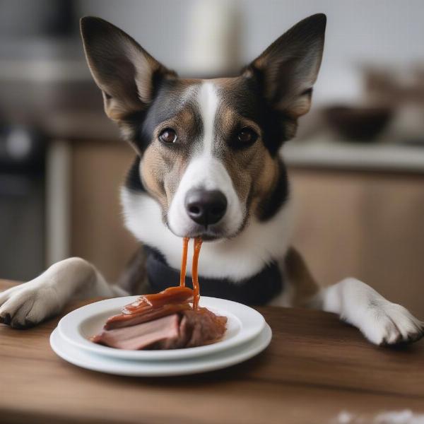 Dog Eating Plain Brisket