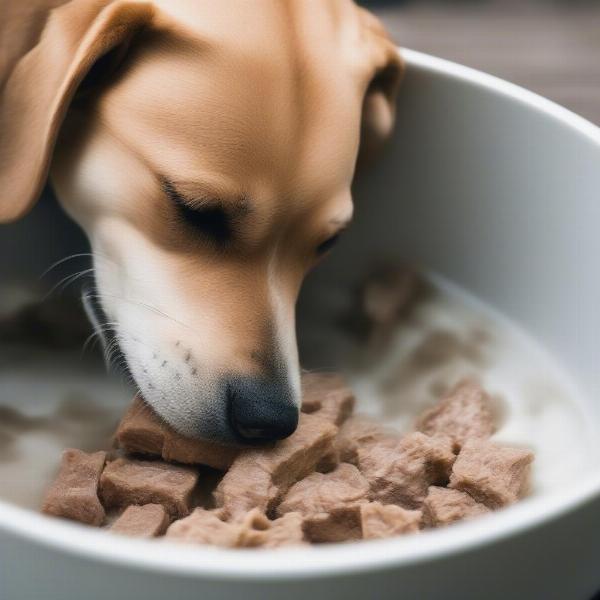 Dog enjoying a meal enriched with probiotics