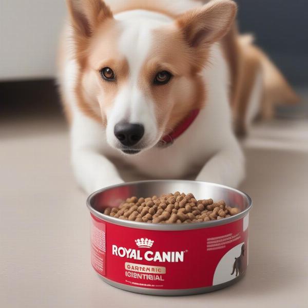 Dog Eating Royal Canin Low Fat Gastrointestinal Dog Food