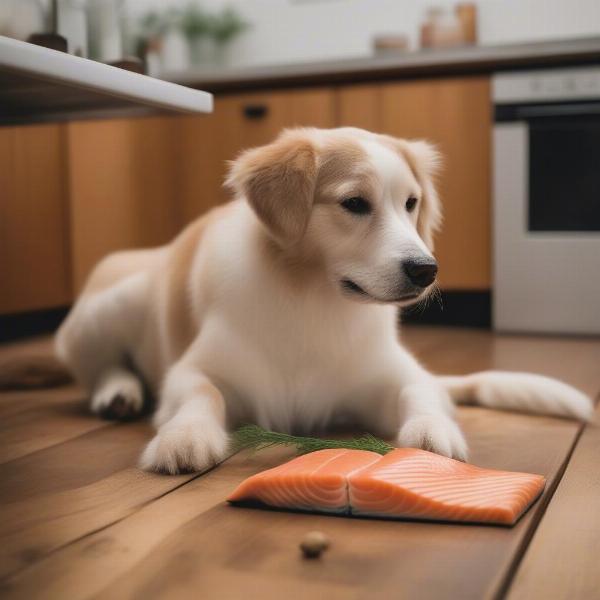 Dog Enjoying Salmon