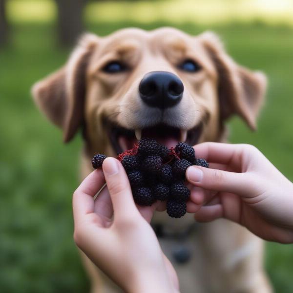 Dog enjoying Saskatoon berries