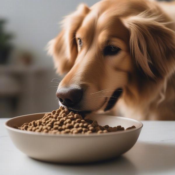 Dog enjoying a bowl of satiety food