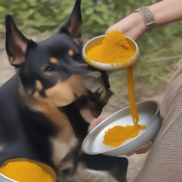 Dog eating turmeric paste