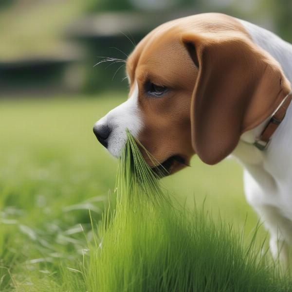 Dog eating wheatgrass