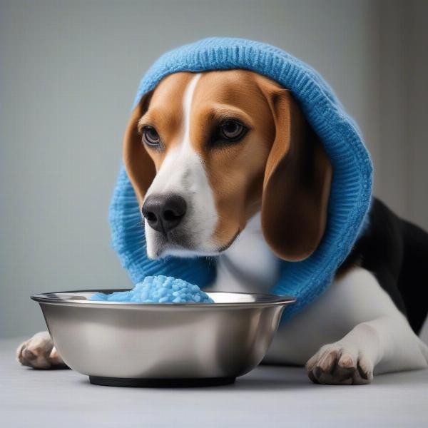 Dog Eating with a Snood