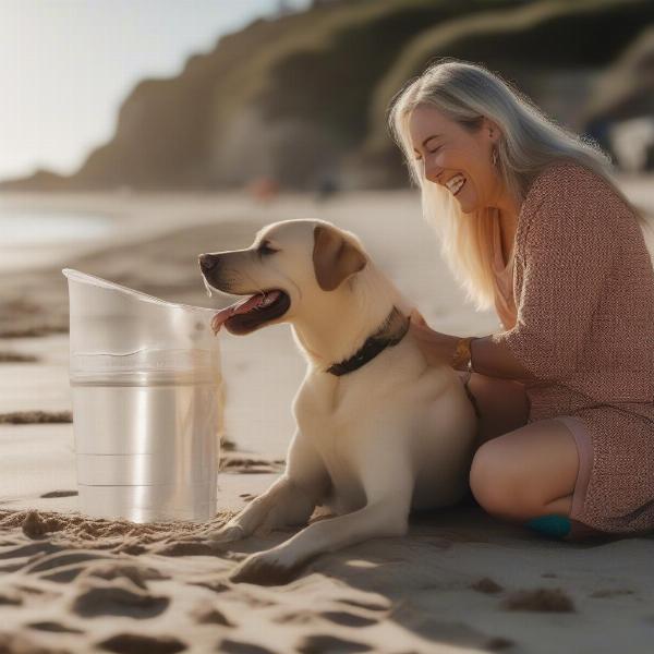 Dog enjoying the beach with its owner at Mornington Peninsula