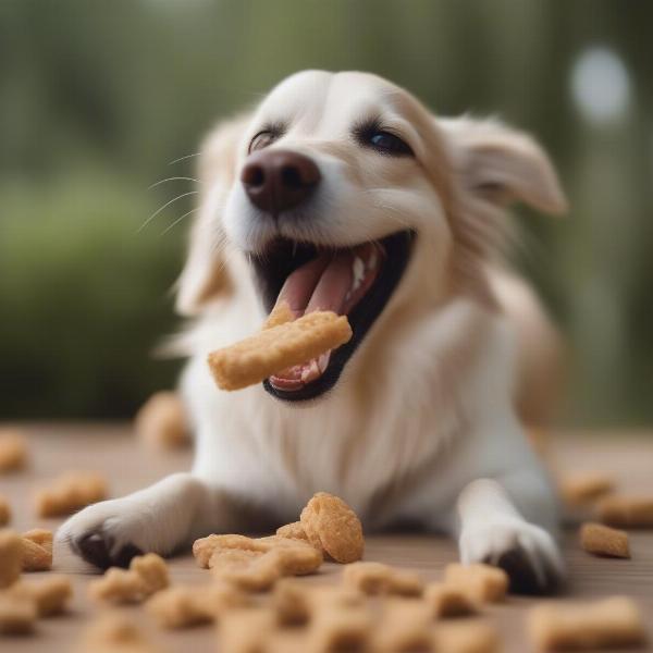 Dog enjoying a crunchy treat